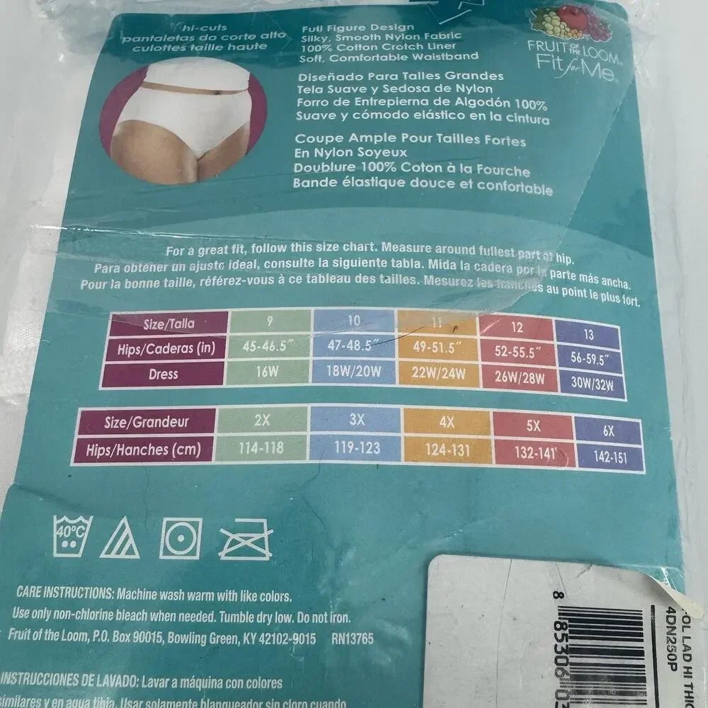 Fruit of the Loom Panties 4 Pr 5XL Plus Sz 12 Hi Cut White 100% Nylon